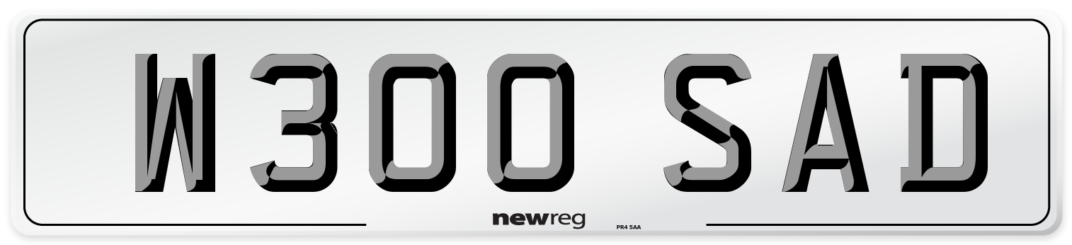 W300 SAD Number Plate from New Reg